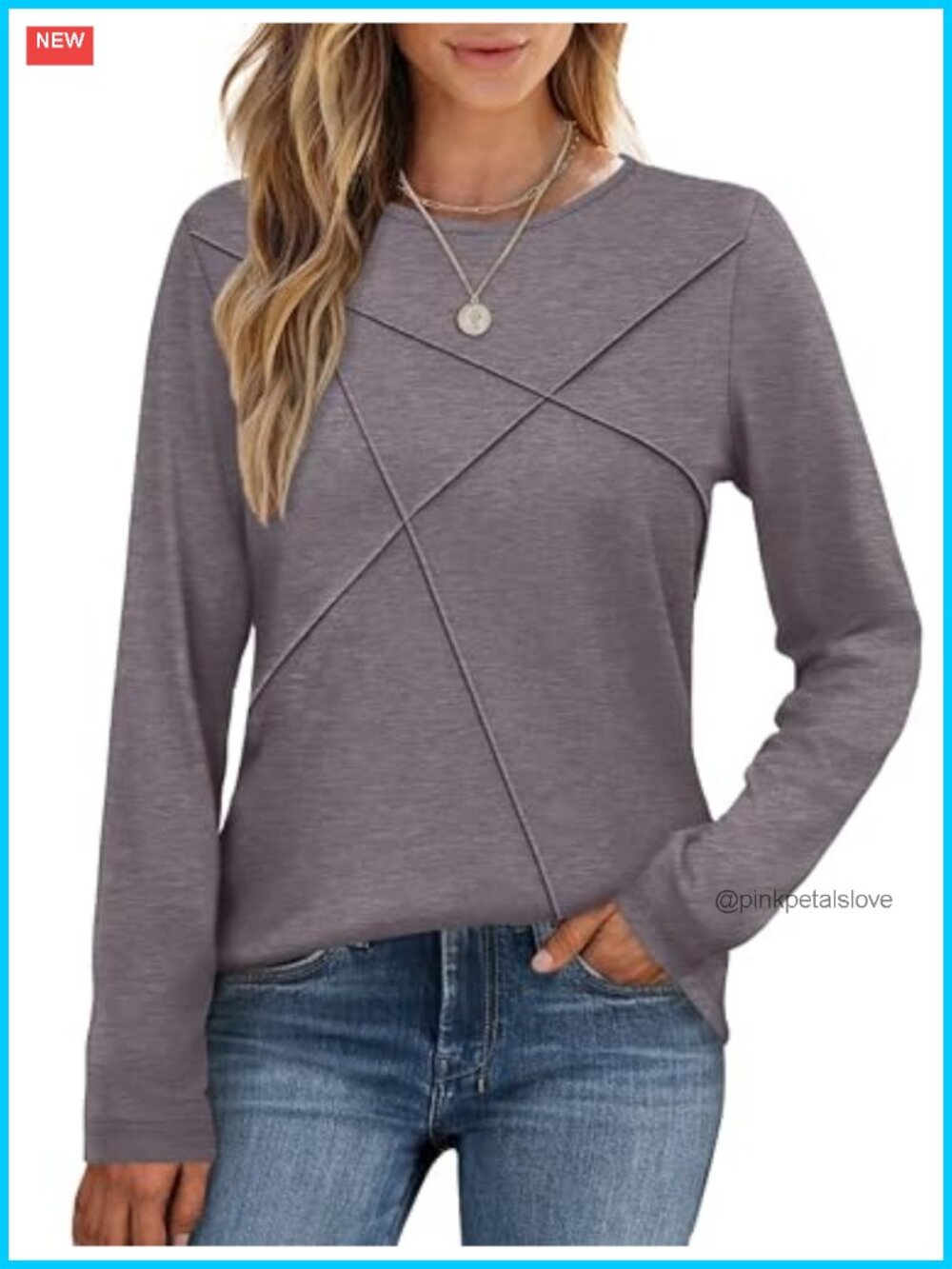 Long Sleeve Pleated Business Casual Crewneck Loose Fit T-Shirt